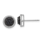 Sterling Silver RH-plated Polished/Twisted Black Spinel Circle Post Earring