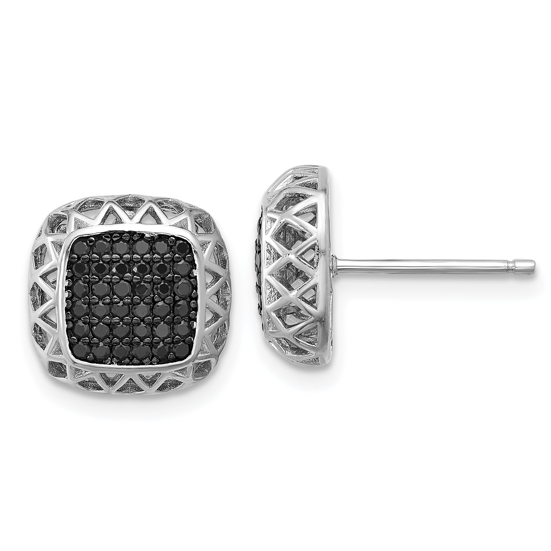 Sterling Silver Rhodium-plated Polished Black Spinel Square Post Earrings Main image
