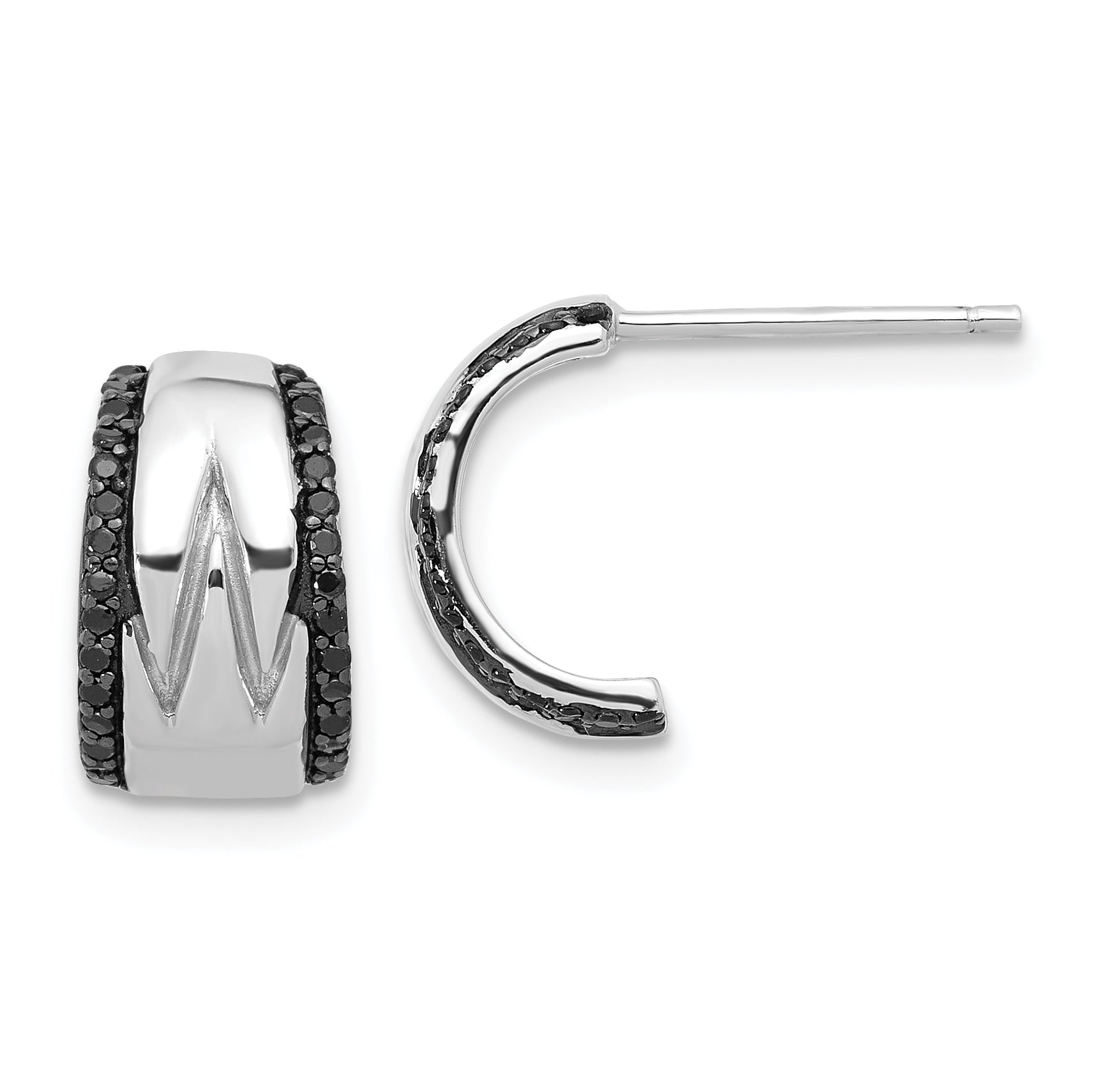 Sterling Silver RH-plated Polished Black Spinel Post C-Hoop Earrings Main image