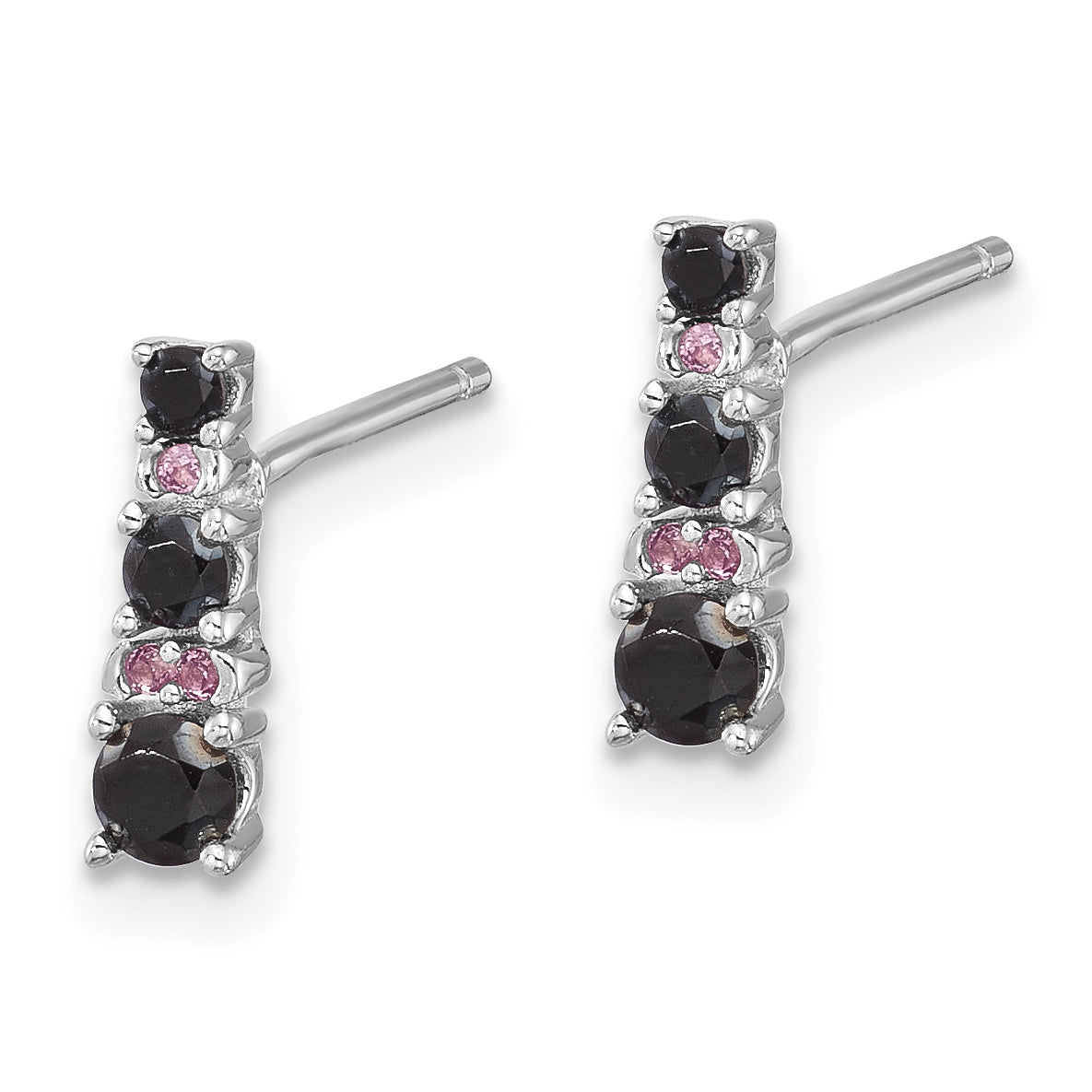 Sterling Silver RH-plated Black Spinel/Created White Sapphire Post Earrings