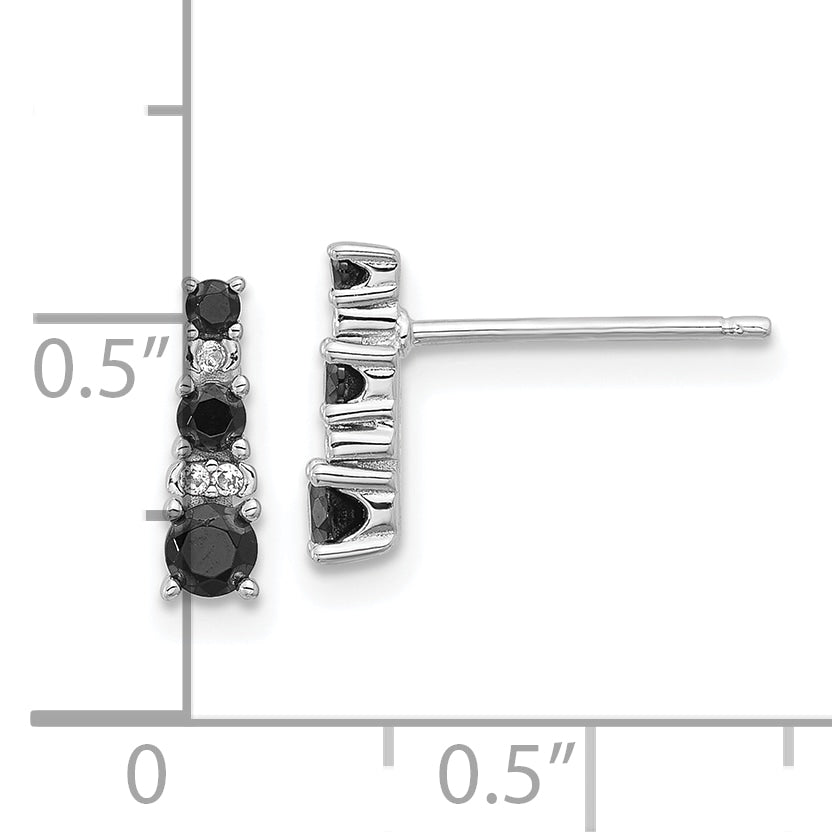 Sterling Silver RH-plated Black Spinel/Created White Sapphire Post Earrings