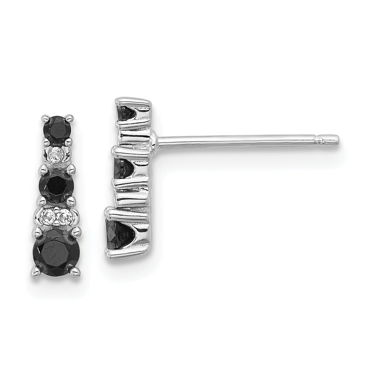 Sterling Silver RH-plated Black Spinel/Created White Sapphire Post Earrings Main image