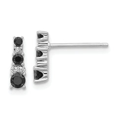 Sterling Silver RH-plated Black Spinel/Created White Sapphire Post Earrings