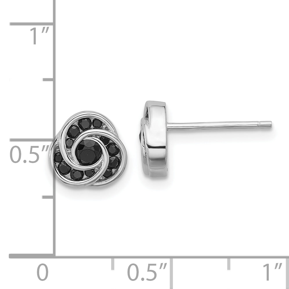 Sterling Silver Rhod-plated Polished Black Spinel Love Knot Post Earrings