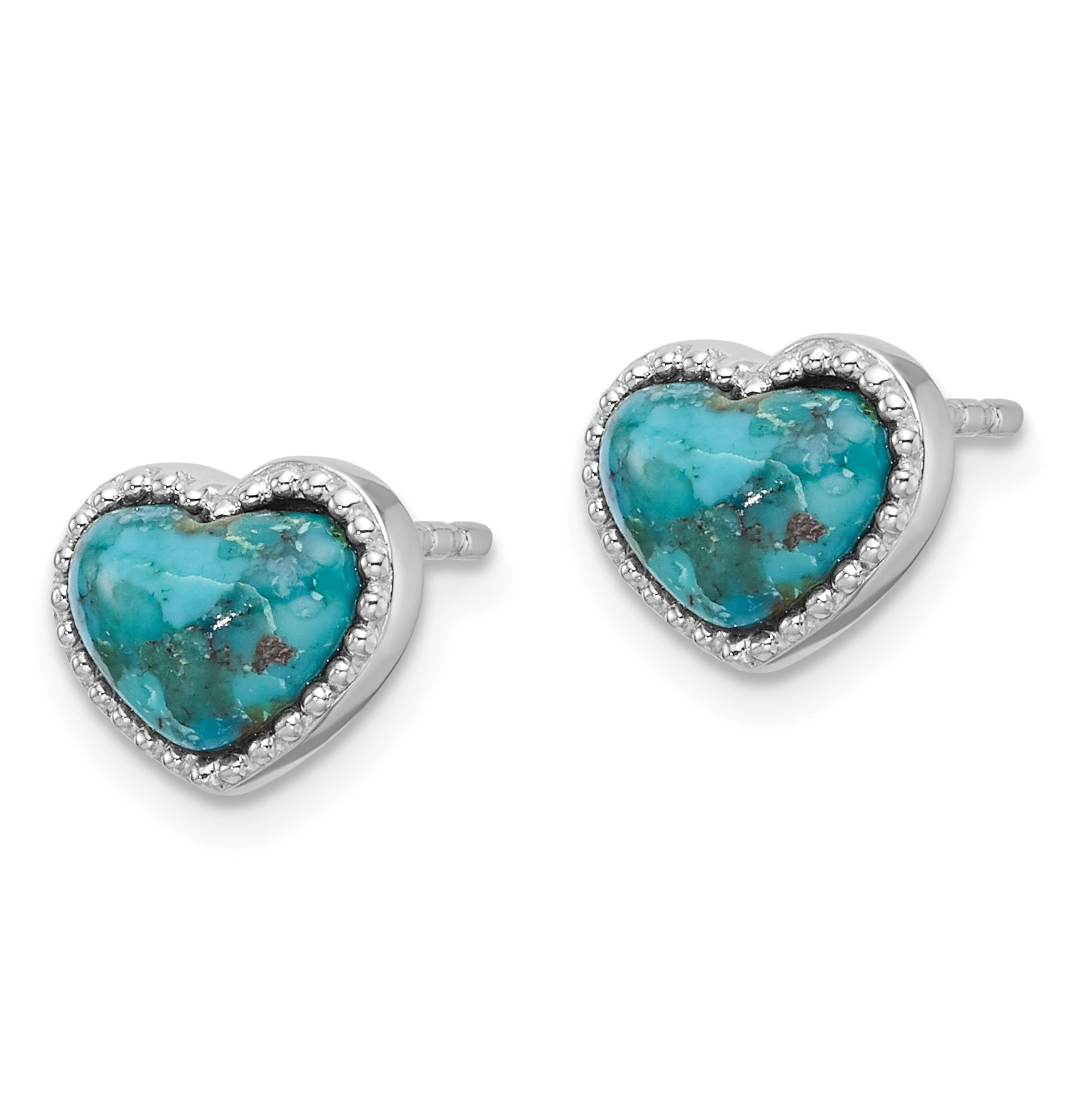 Sterling Silver RH-pltd Beaded Edge Recon. Turquoise Heart Post Earrings Secondary image