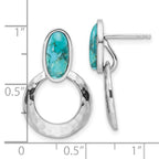 Sterling Silver Rhodium-plated Polished & Hammered Reconstituted Turquoise Post Dangle Earrings