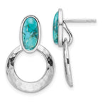 Sterling Silver Rhodium-plated Polished & Hammered Reconstituted Turquoise Post Dangle Earrings