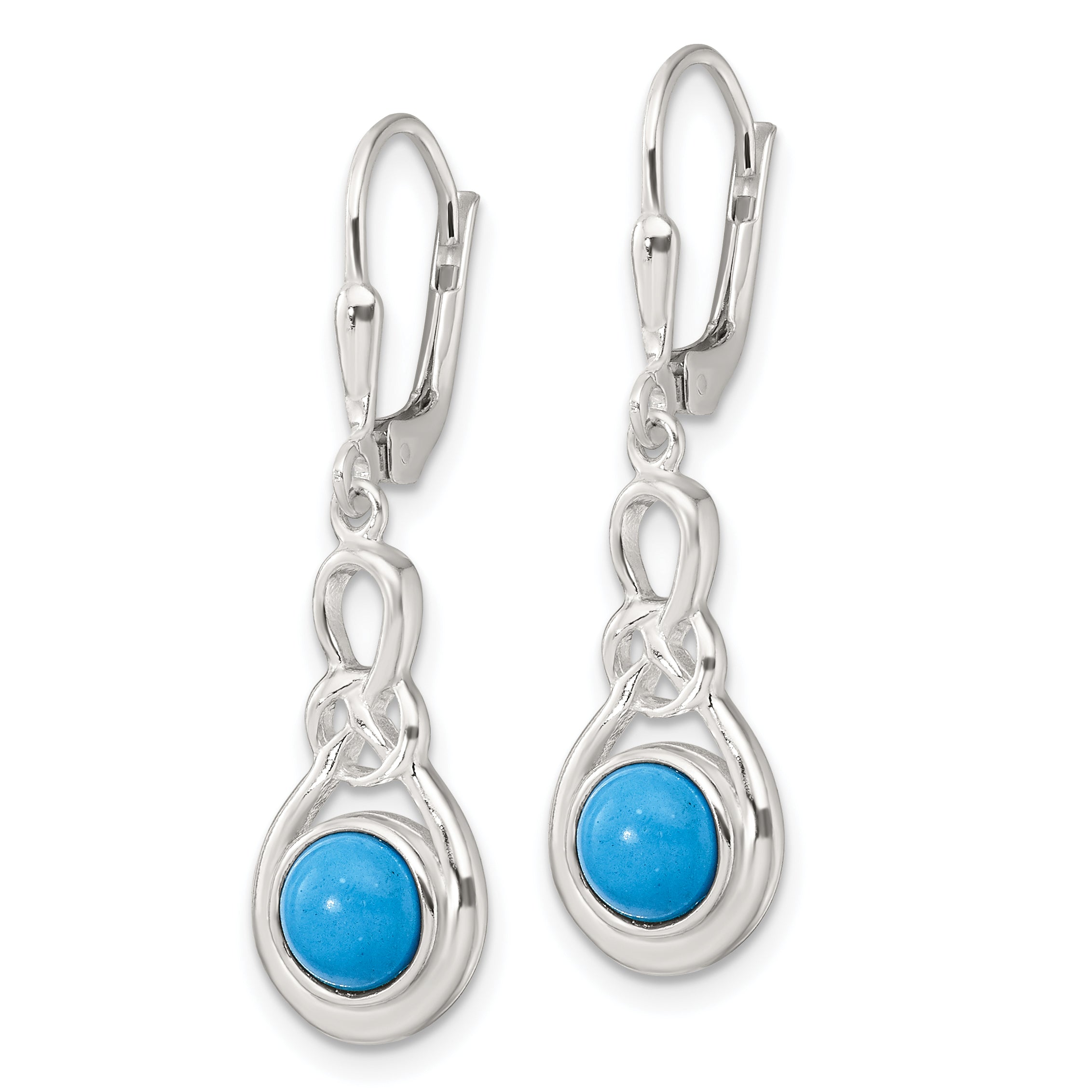 Sterling Silver Polished Turquoise Knot Leverback Dangle Earrings Secondary image