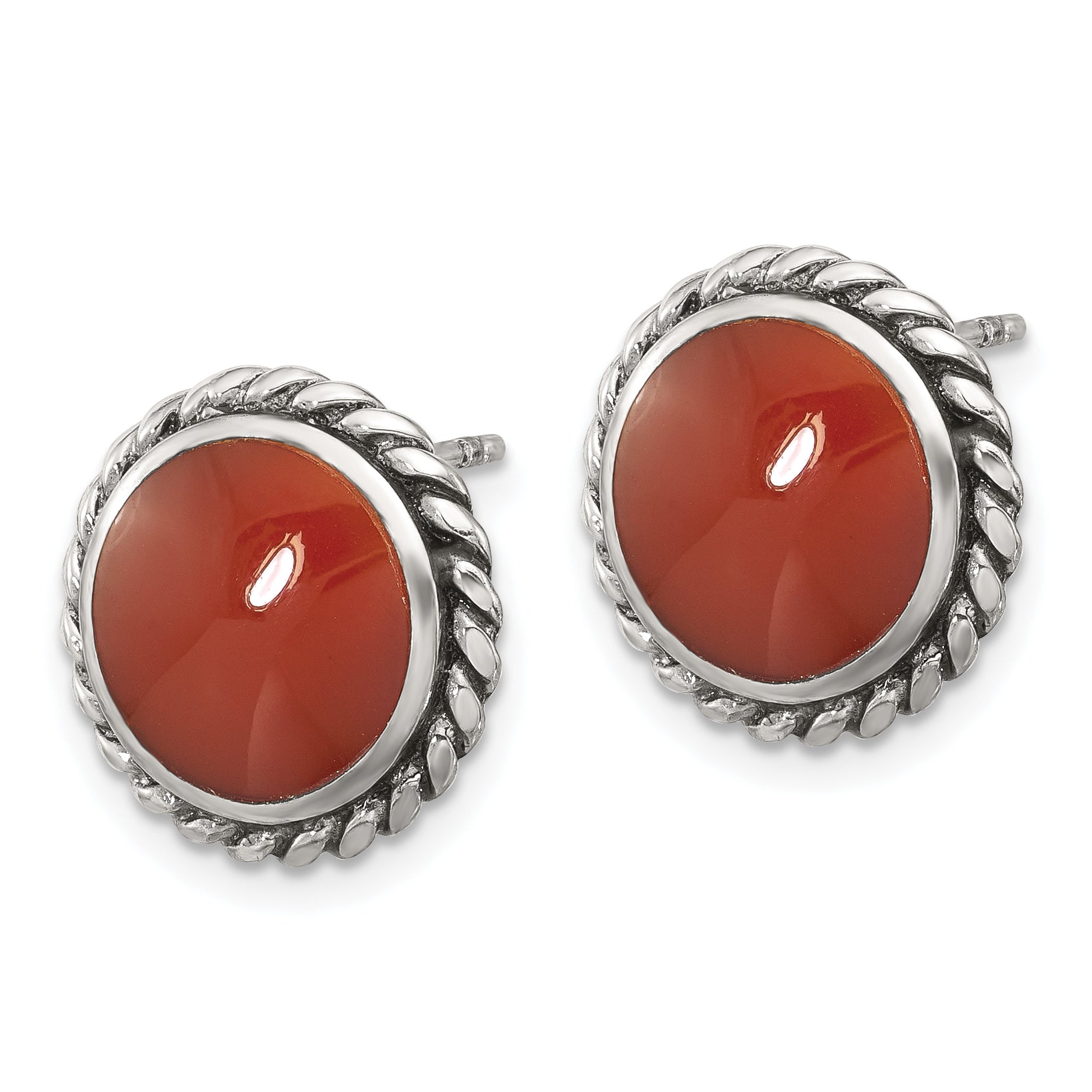 Sterling Silver Polished & Oxidized Twisted Edge Carnelian Post Earrings Secondary image