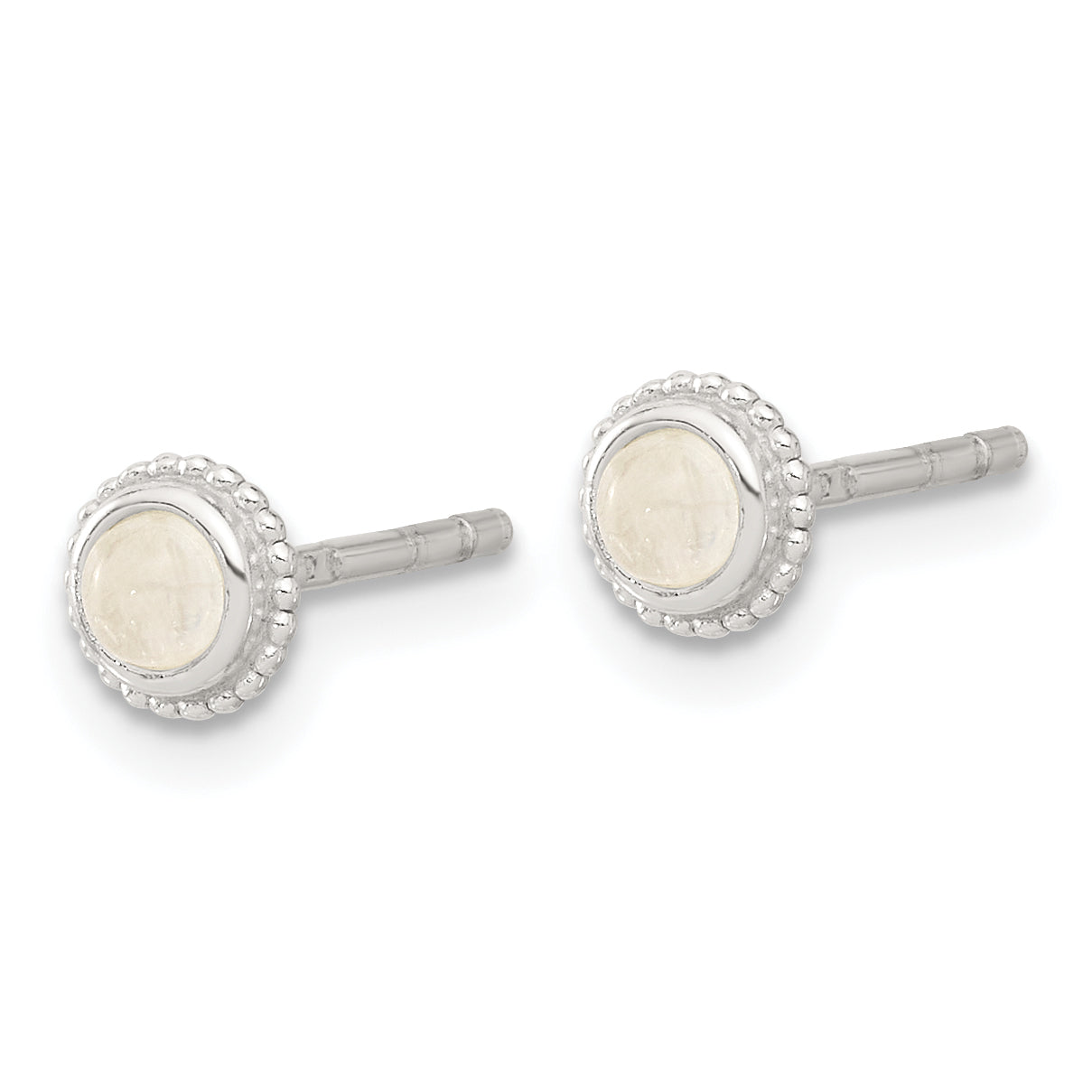 Sterling Silver E-coated Polished Beaded Round Moonstone Post Earrings