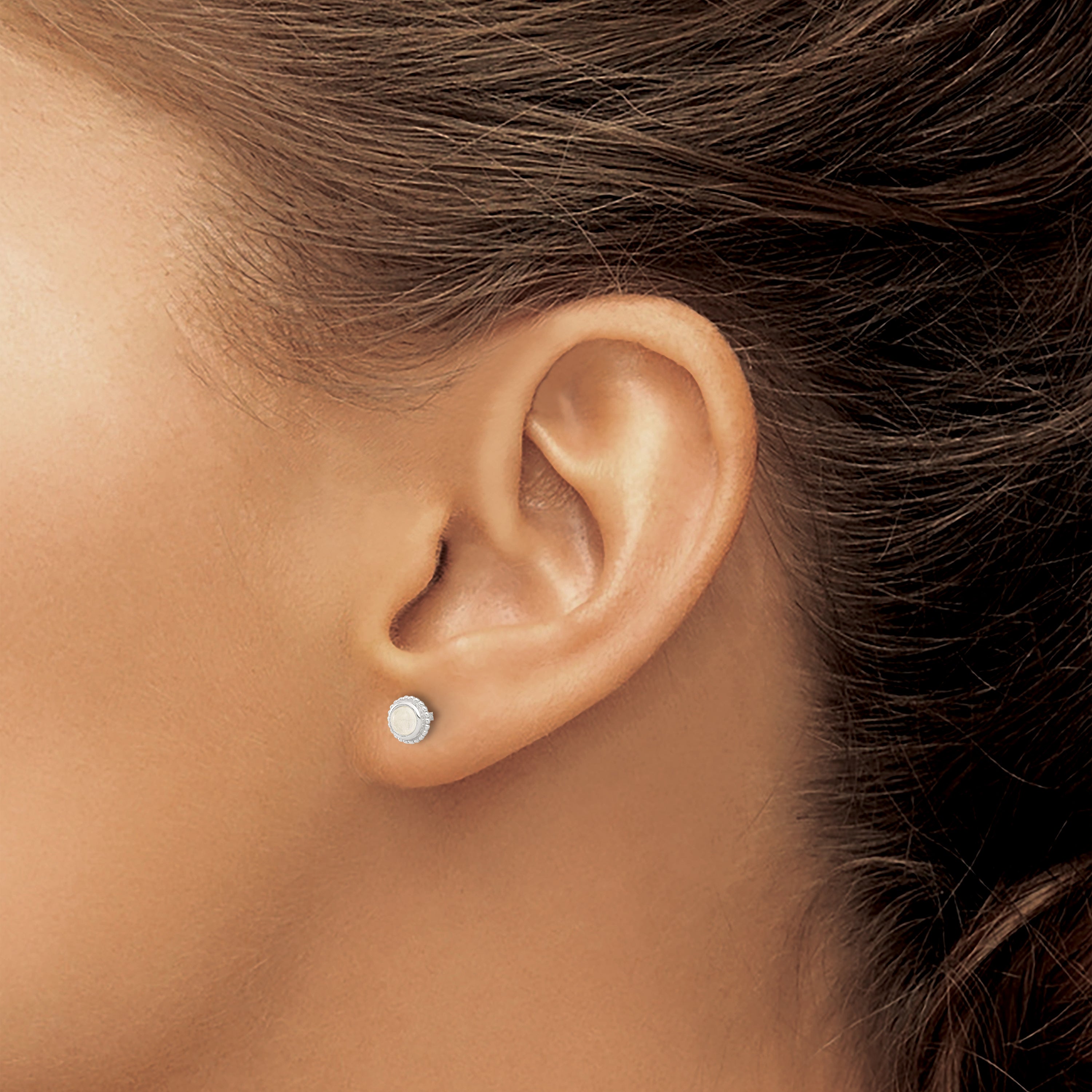 Sterling Silver E-coated Polished Beaded Round Moonstone Post Earrings