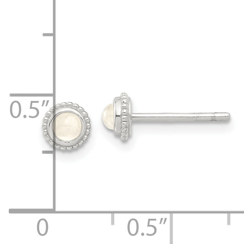 Sterling Silver E-coated Polished Beaded Round Moonstone Post Earrings