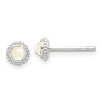 Sterling Silver E-coated Polished Beaded Round Moonstone Post Earrings