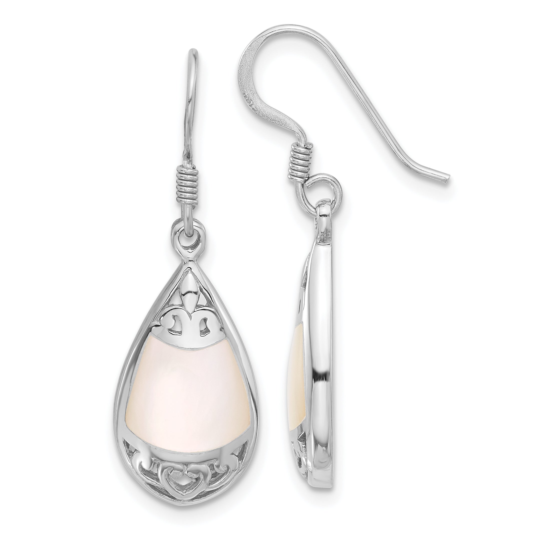 Sterling Silver RH-plated Polished MOP Filigree Teardrop Dangle Earrings Main image