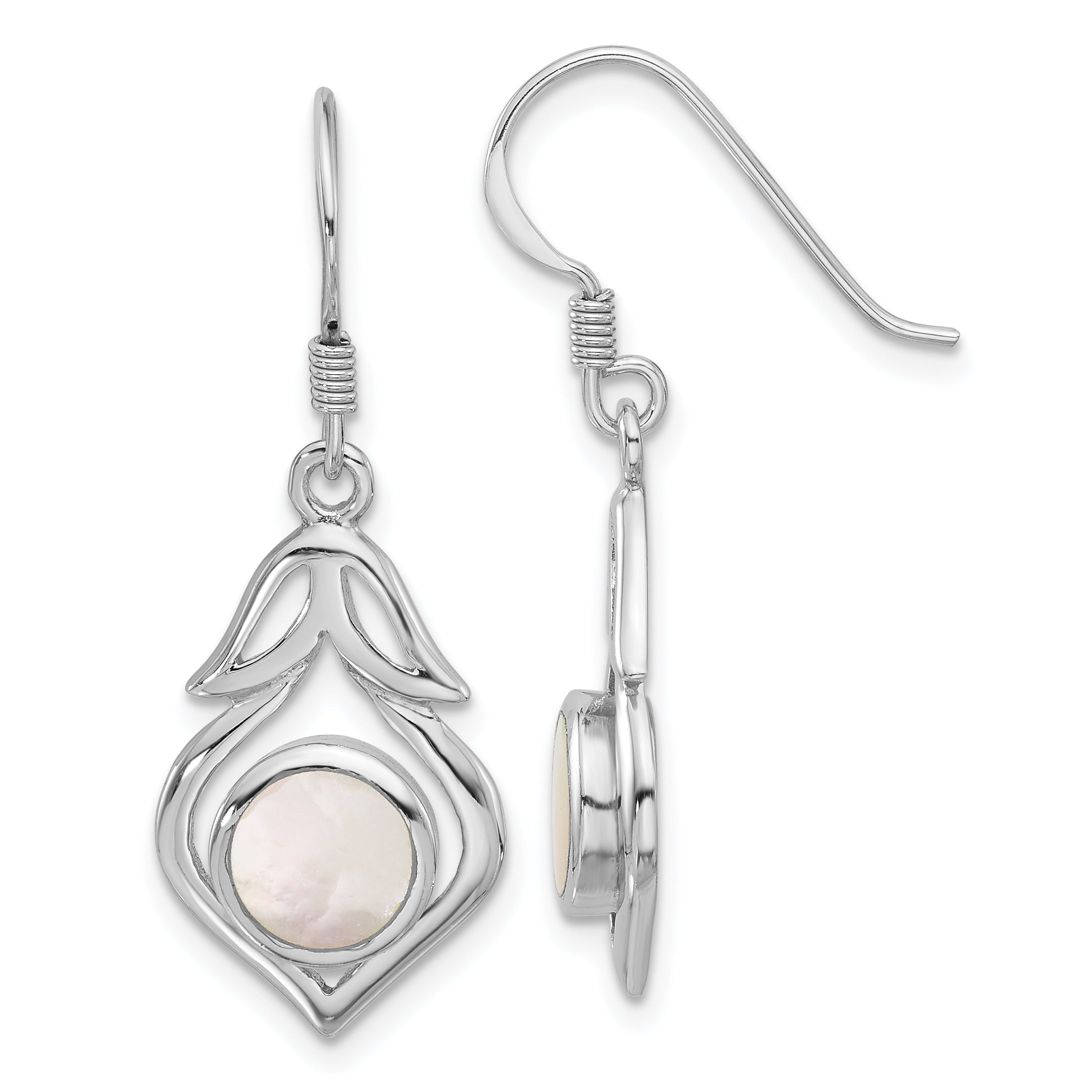 Sterling Silver RH-plated Polished Fancy Mother of Pearl Dangle Earrings Main image