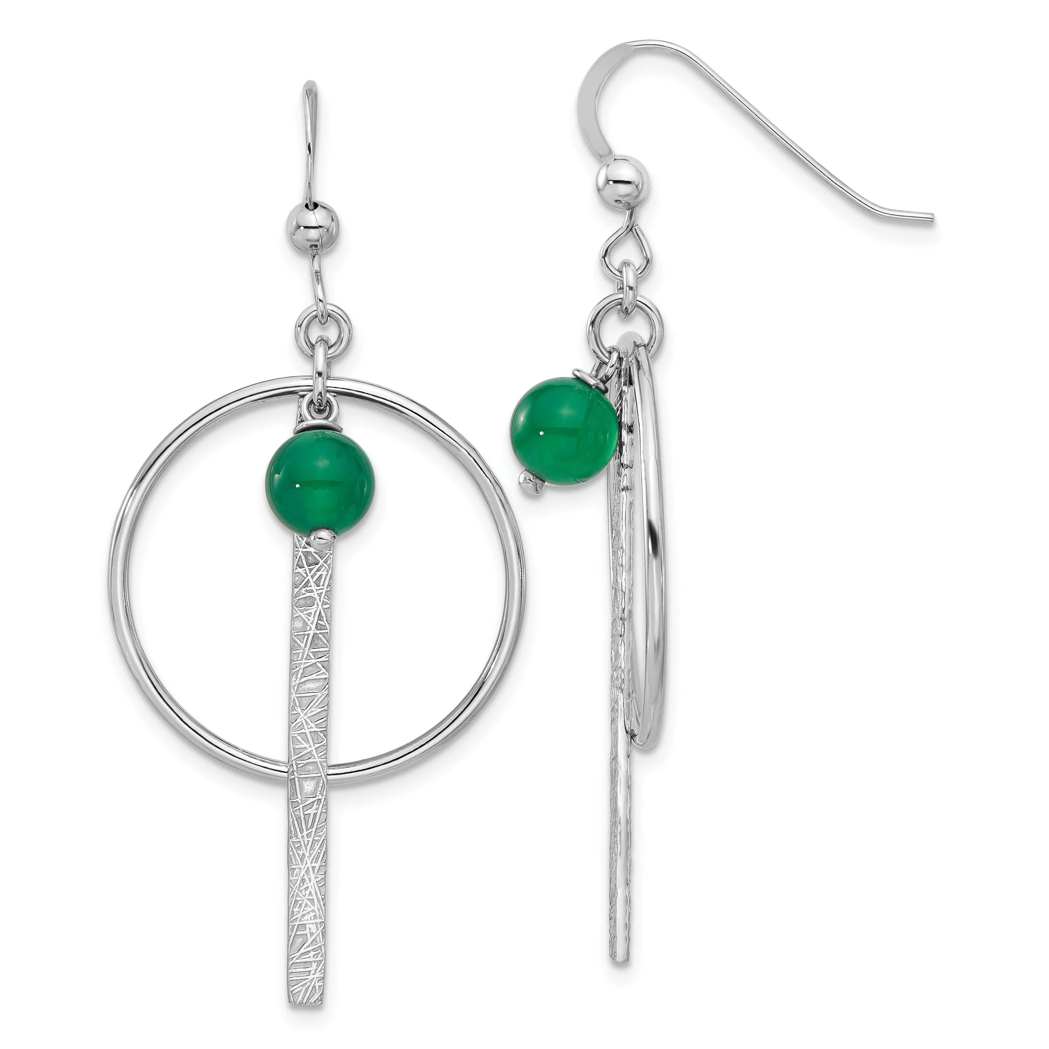 Sterling Silver Rhodium-plated Circle/Bar Green Onyx Dangle Earrings Main image