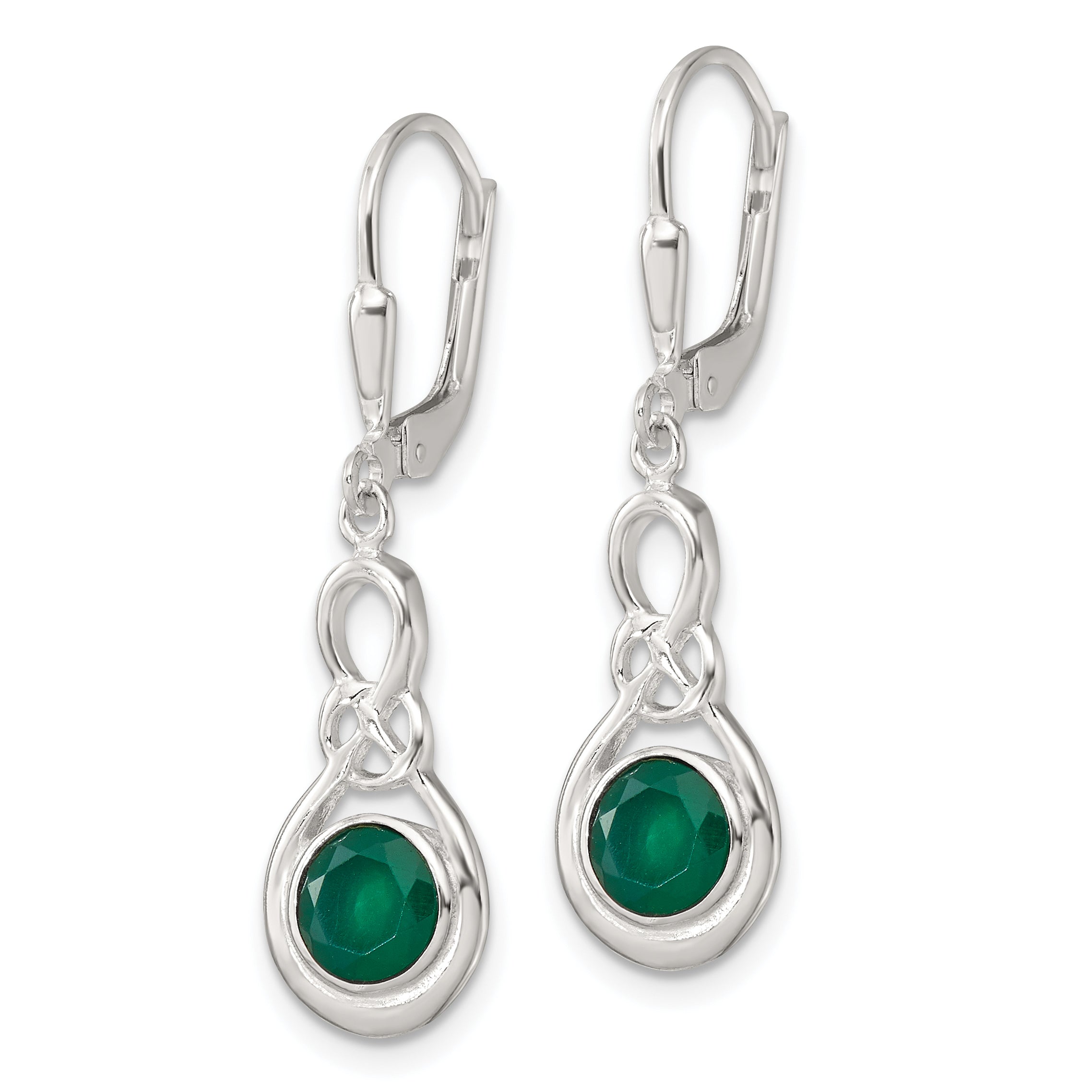 Sterling Silver Polished Green Onyx Knot Leverback Dangle Earrings Secondary image