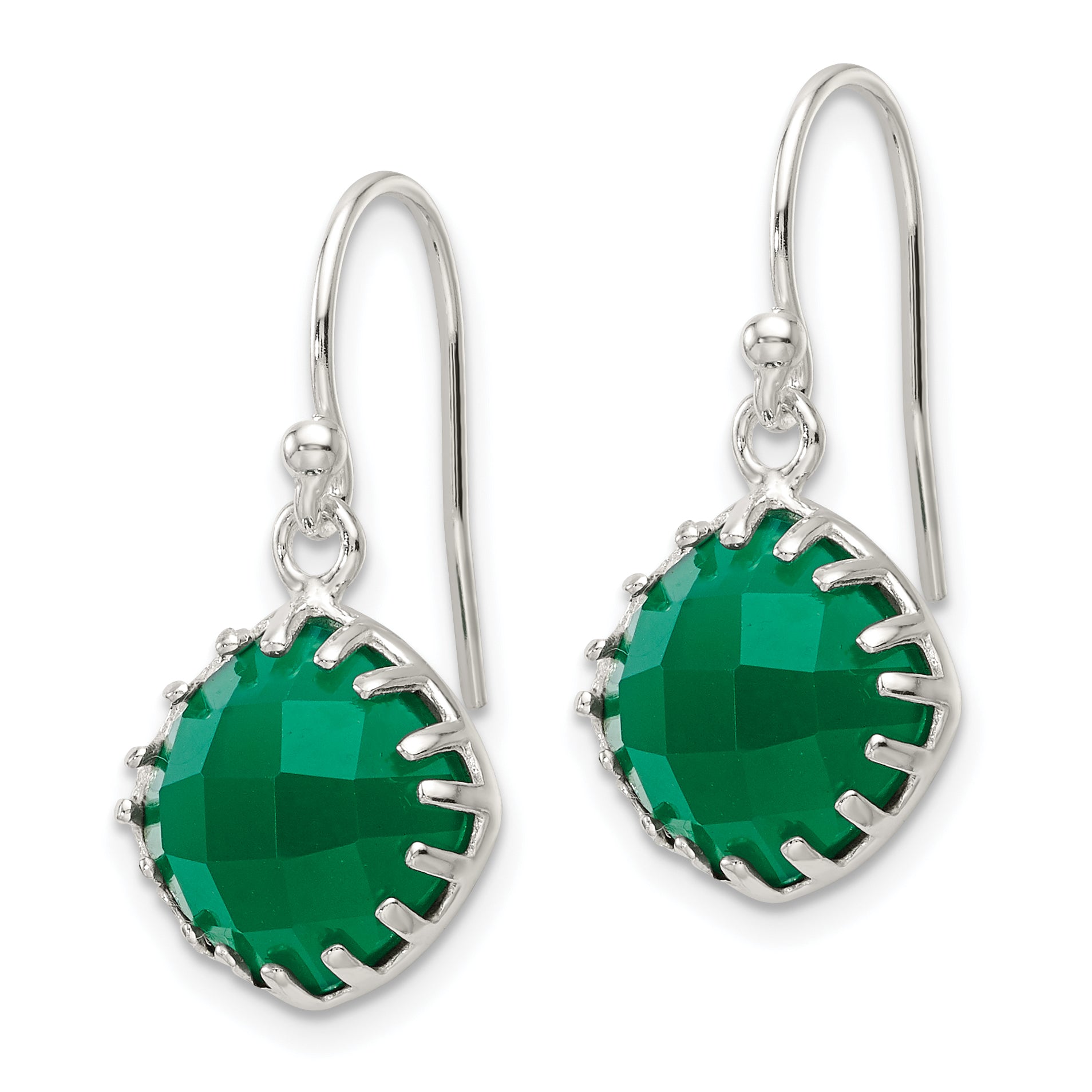 Sterling Silver Polished Checkerboard Green Onyx Cushion Dangle Earrings Secondary image