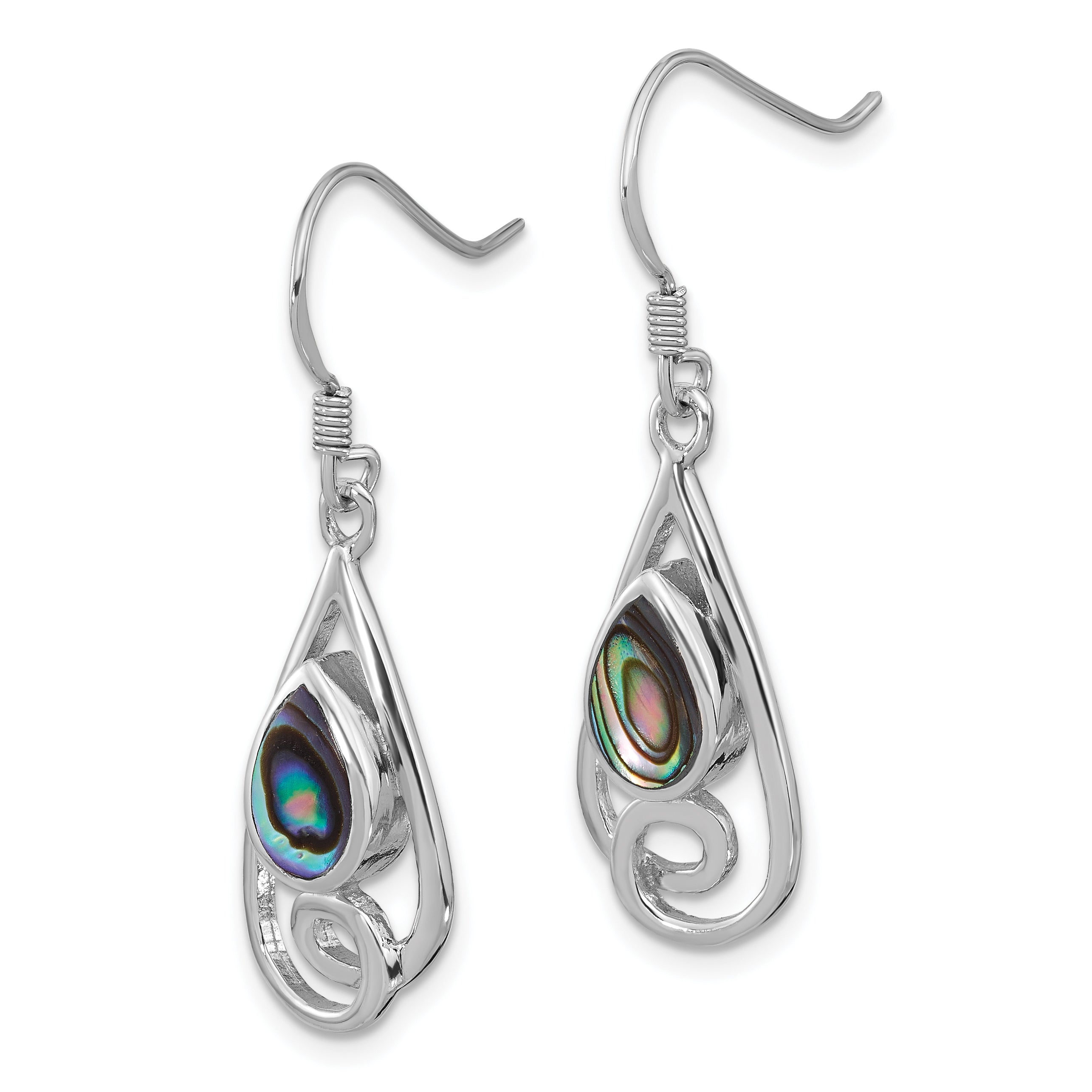 Sterling Silver RH-plated Polished Abalone Swirl Teardrop Dangle Earrings Secondary image
