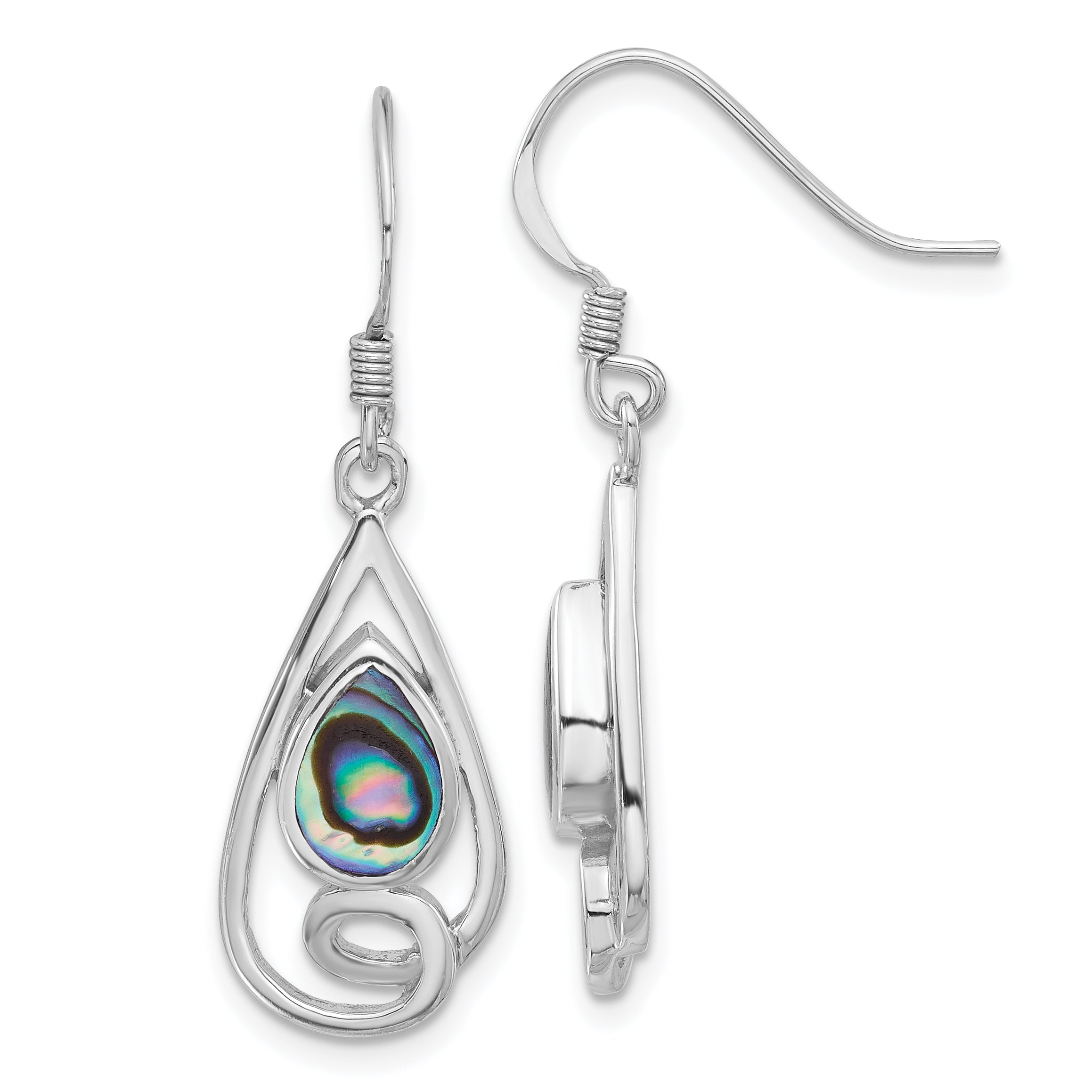 Sterling Silver RH-plated Polished Abalone Swirl Teardrop Dangle Earrings Main image