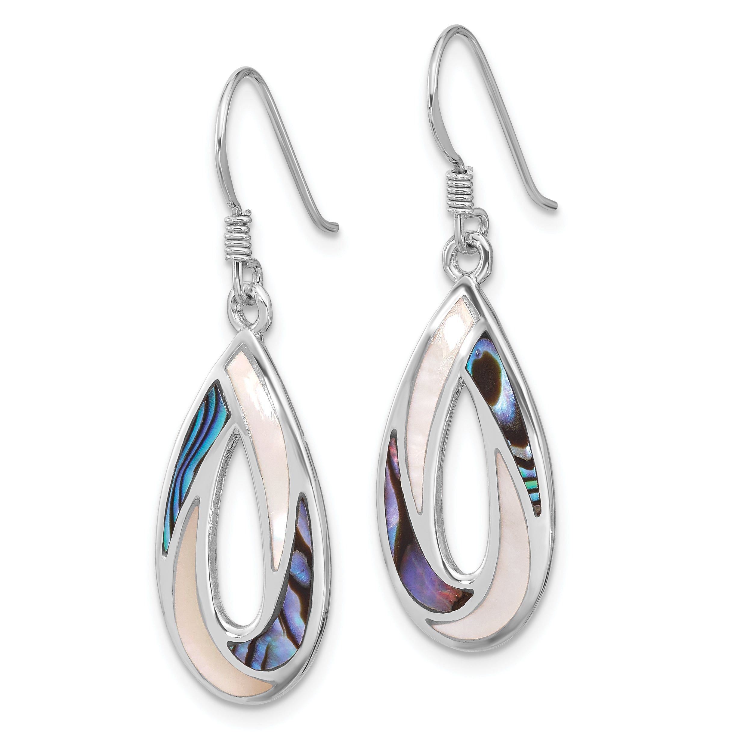 Sterling Silver RH-pltd Polished Abalone & MOP Teardrop Dangle Earrings Secondary image