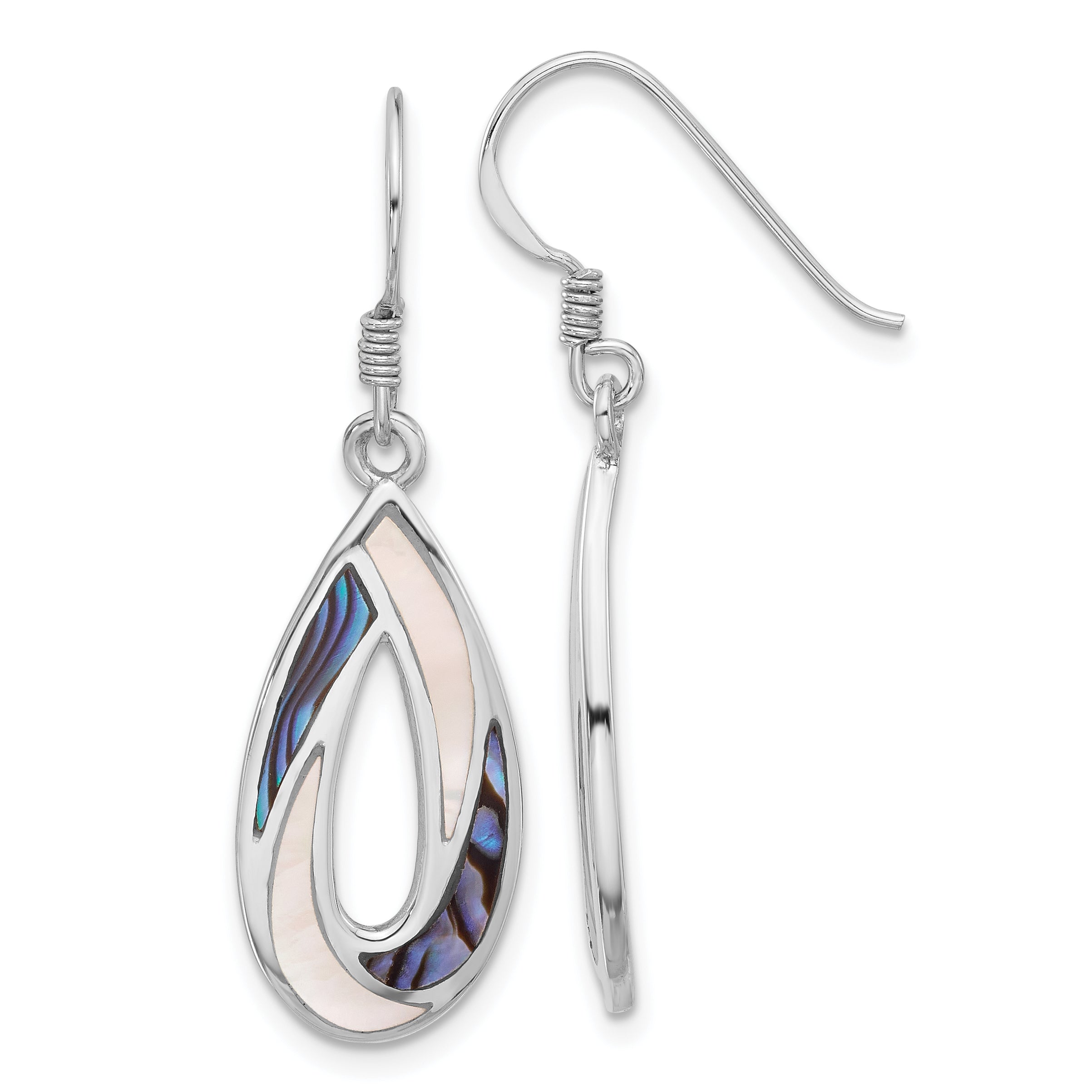 Sterling Silver RH-pltd Polished Abalone & MOP Teardrop Dangle Earrings Main image