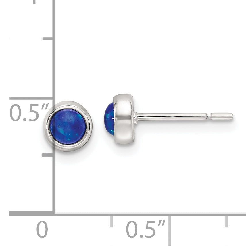 Sterling Silver Polished Blue Cabochon Opal Bezel Stud Earrings