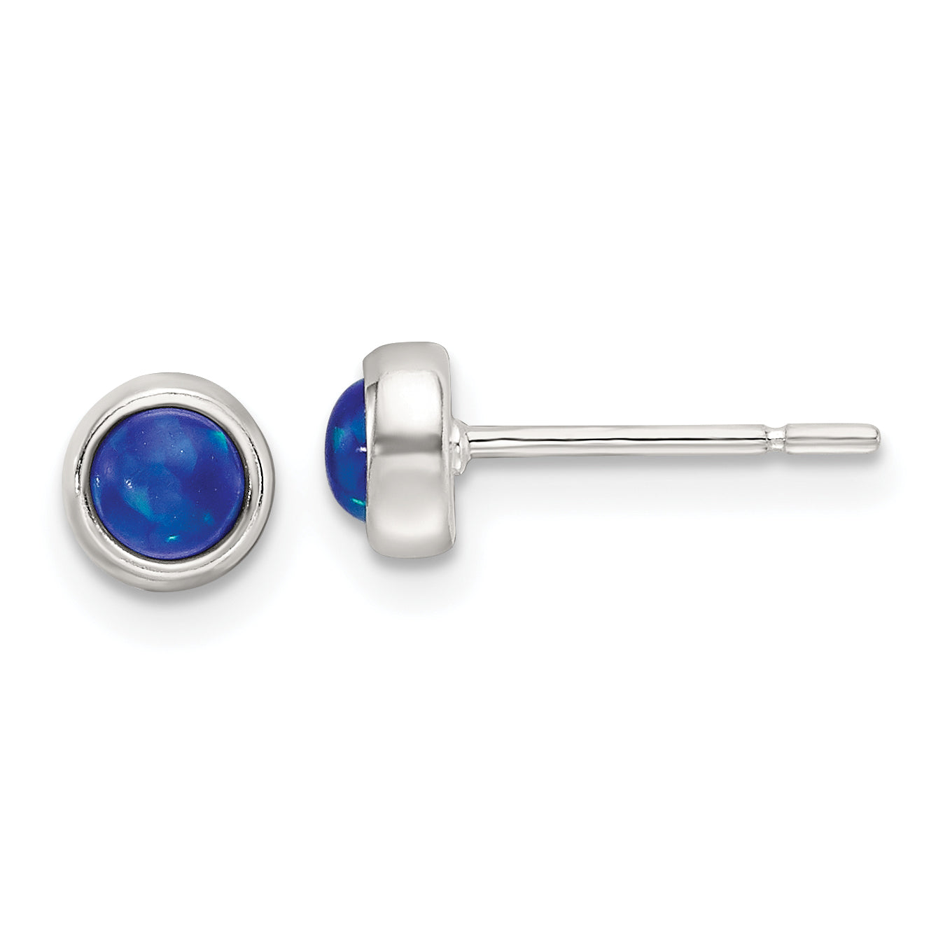Sterling Silver Polished Blue Cabochon Opal Bezel Stud Earrings Main image