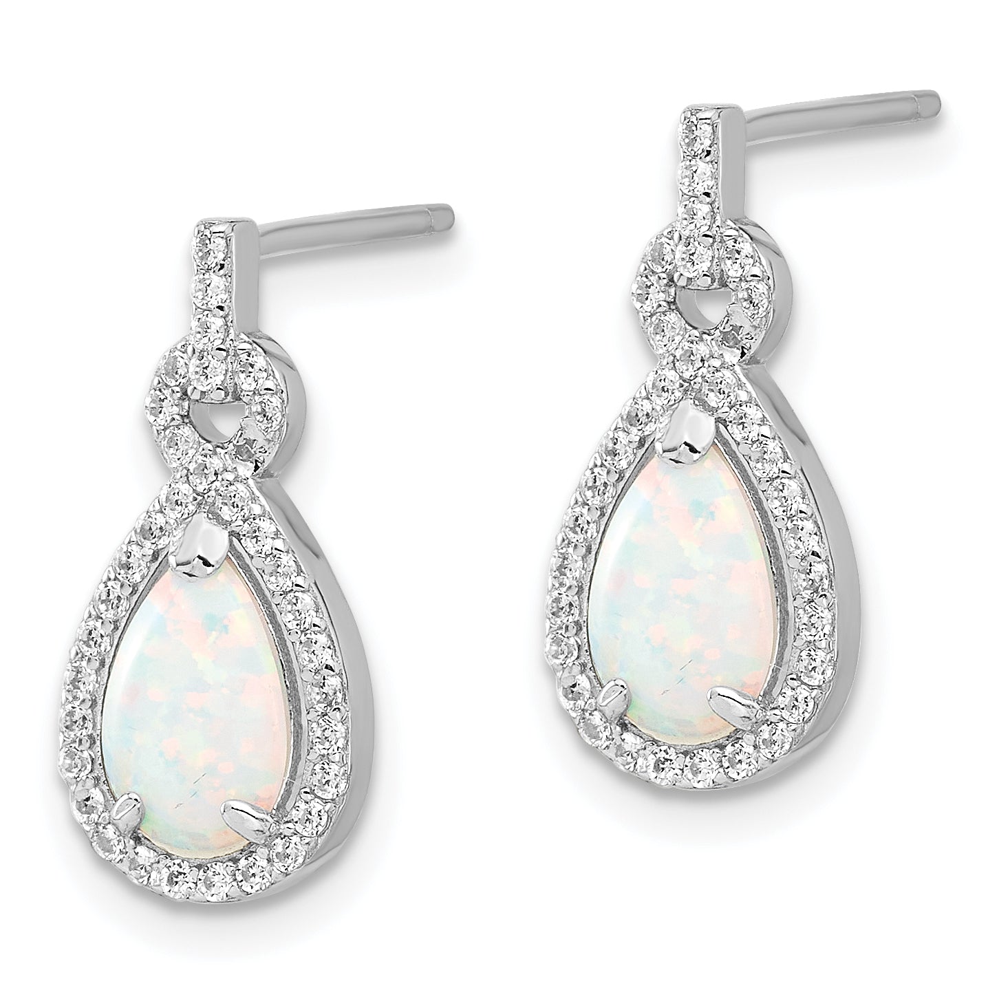 Sterling Silver RH-plated Cr. Opal & CZ Teardrop Post Dangle Earrings Secondary image