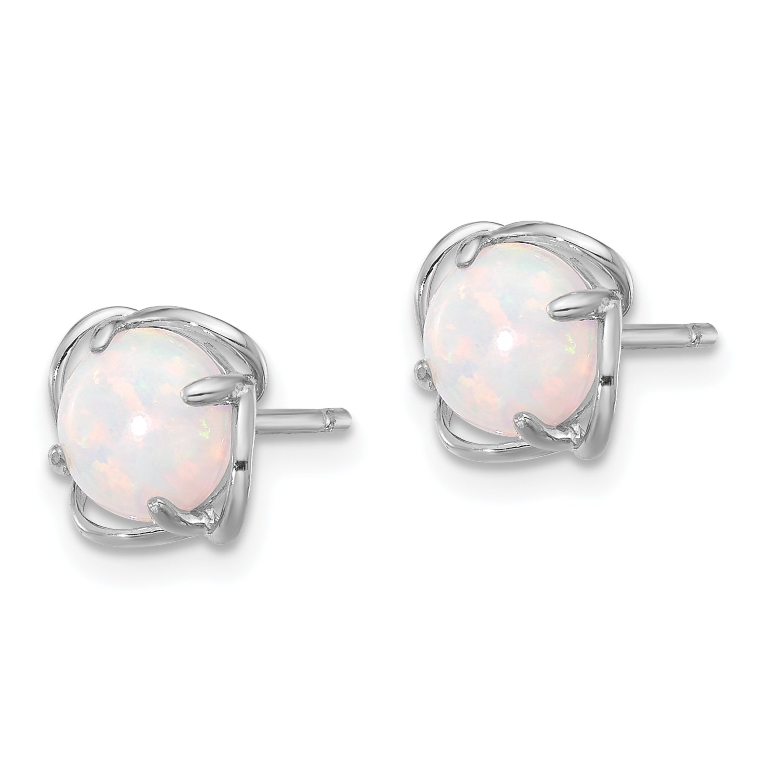 Sterling Silver Rhodium-plated Polished Round Created Opal Post Earrings Secondary image
