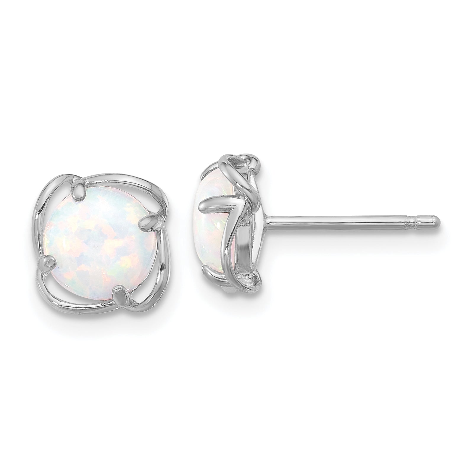 Sterling Silver Rhodium-plated Polished Round Created Opal Post Earrings Main image
