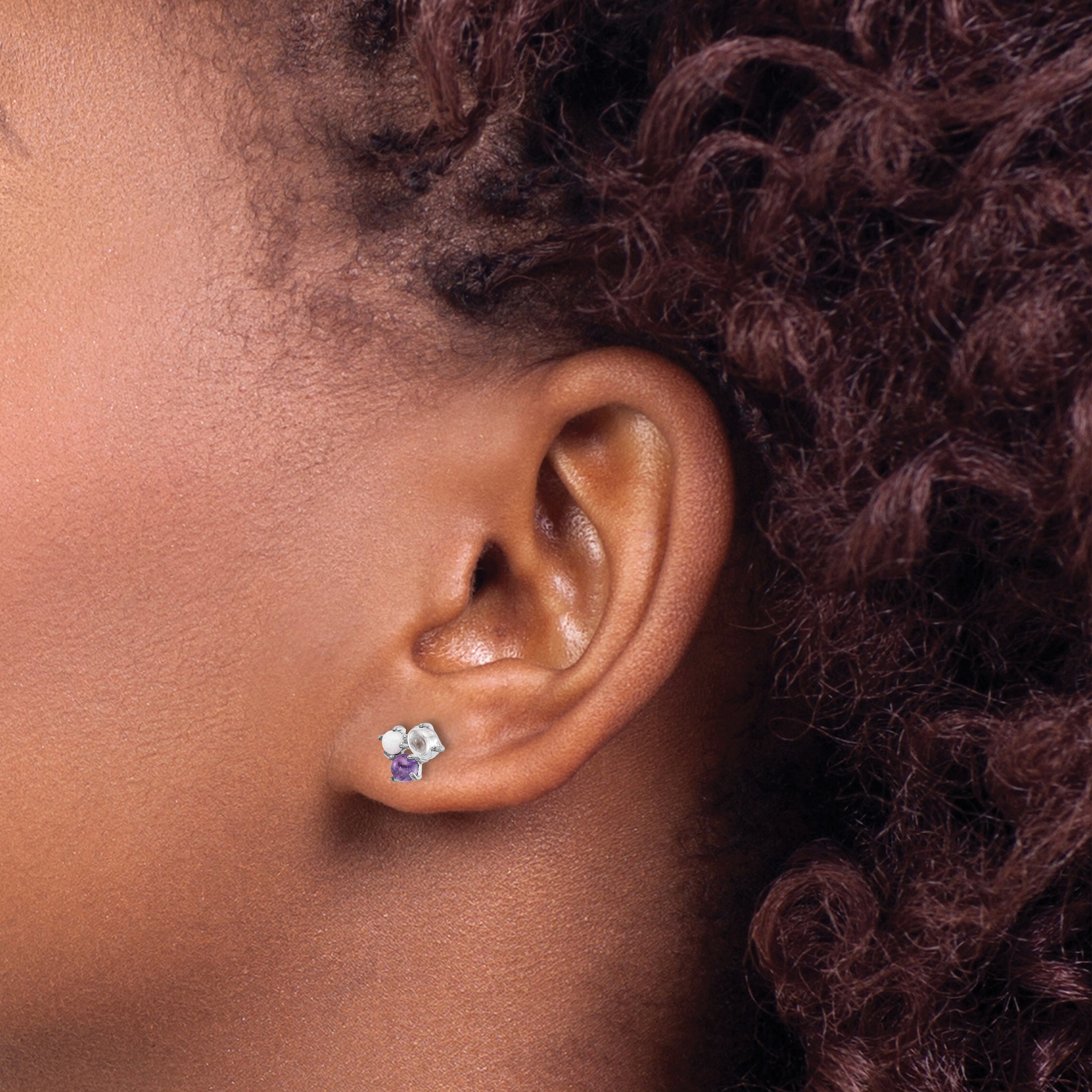 Sterling Silver Rhodium-plated CZ Created Opal & Amethyst Post Earrings