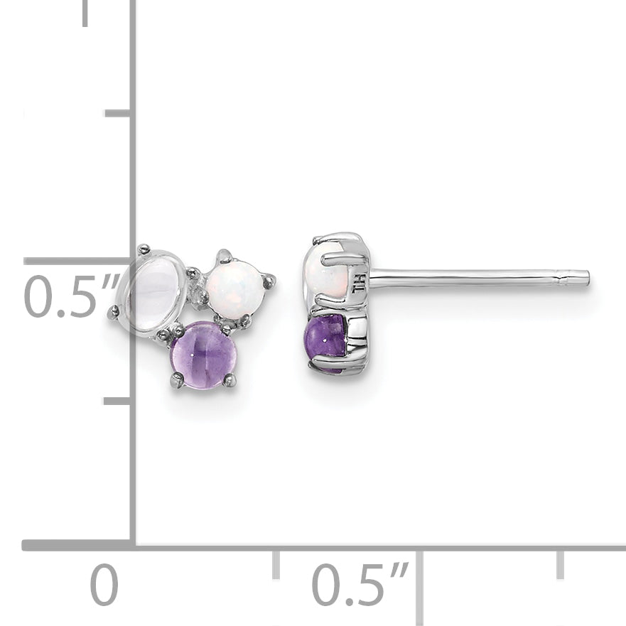 Sterling Silver Rhodium-plated CZ Created Opal & Amethyst Post Earrings