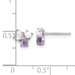 Sterling Silver Rhodium-plated CZ Created Opal & Amethyst Post Earrings