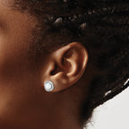 Sterling Silver Rhod-plated Polished Created Opal Swirl Circle Post Earring