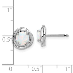 Sterling Silver Rhod-plated Polished Created Opal Swirl Circle Post Earring