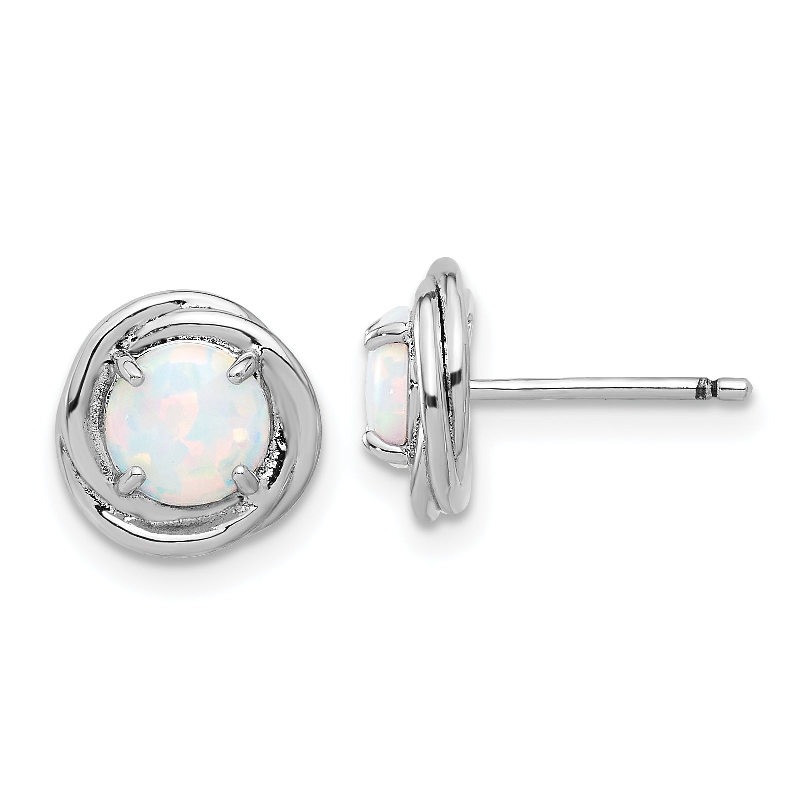 Sterling Silver Rhod-plated Polished Created Opal Swirl Circle Post Earring Main image