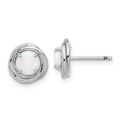 Sterling Silver Rhod-plated Polished Created Opal Swirl Circle Post Earring