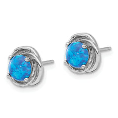 Sterling Silver RH-plated Polished Blue Cr. Opal Swirl Circle Post Earrings