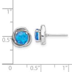 Sterling Silver RH-plated Polished Blue Cr. Opal Swirl Circle Post Earrings