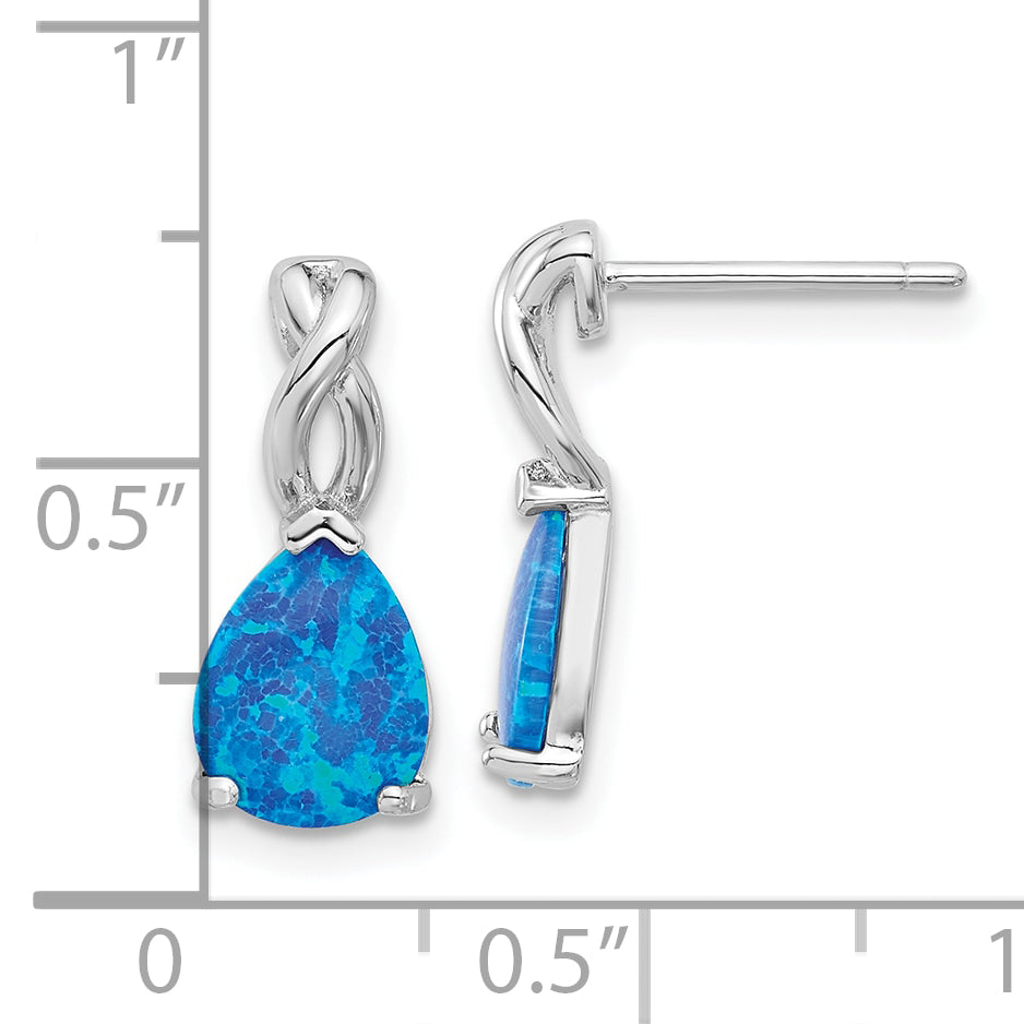 Sterling Silver RH-plated Polished Blue Cr. Opal Teardrop Post Earrings