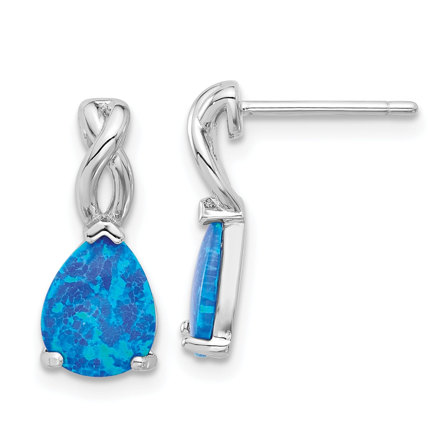 Sterling Silver RH-plated Polished Blue Cr. Opal Teardrop Post Earrings Main image