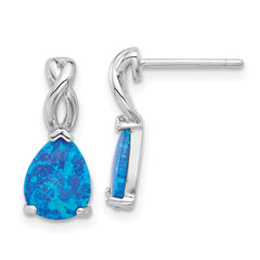 Sterling Silver RH-plated Polished Blue Cr. Opal Teardrop Post Earrings