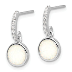 Sterling Silver RH-plated Polished CZ & Created Opal Post Dangle Earrings