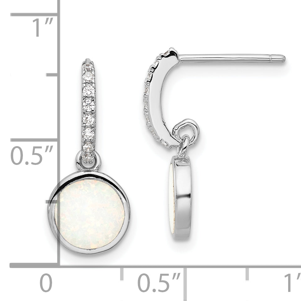 Sterling Silver RH-plated Polished CZ & Created Opal Post Dangle Earrings
