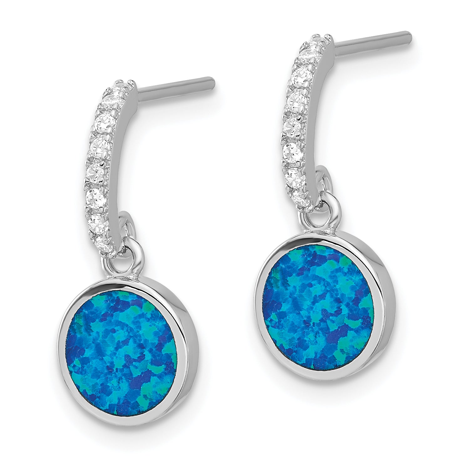 Sterling Silver RH-plated Polished CZ & Blue Cr. Opal Post Dangle Earrings Secondary image