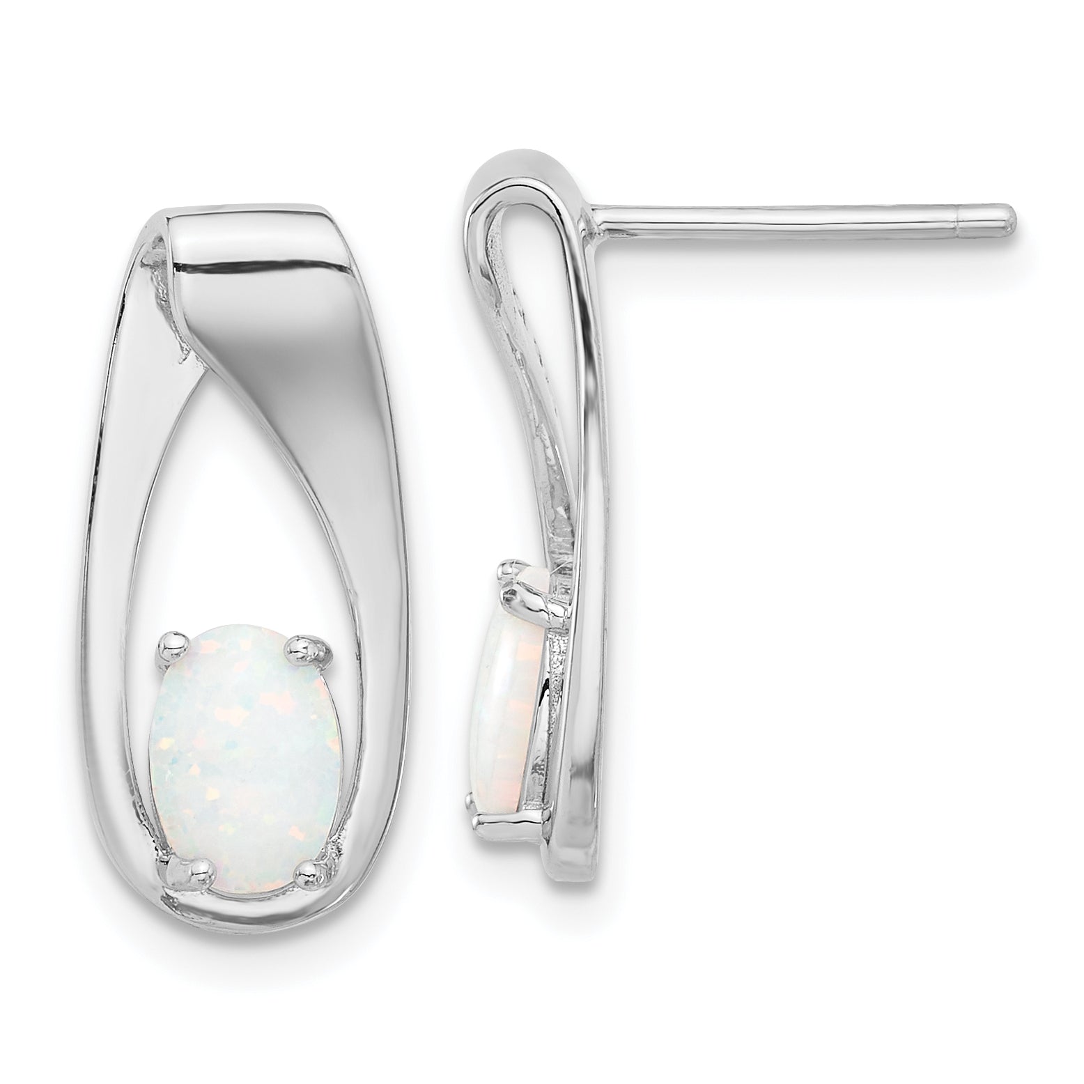 Sterling Silver Rhodium-plated Polished Created Opal Oval Post Earrings Main image