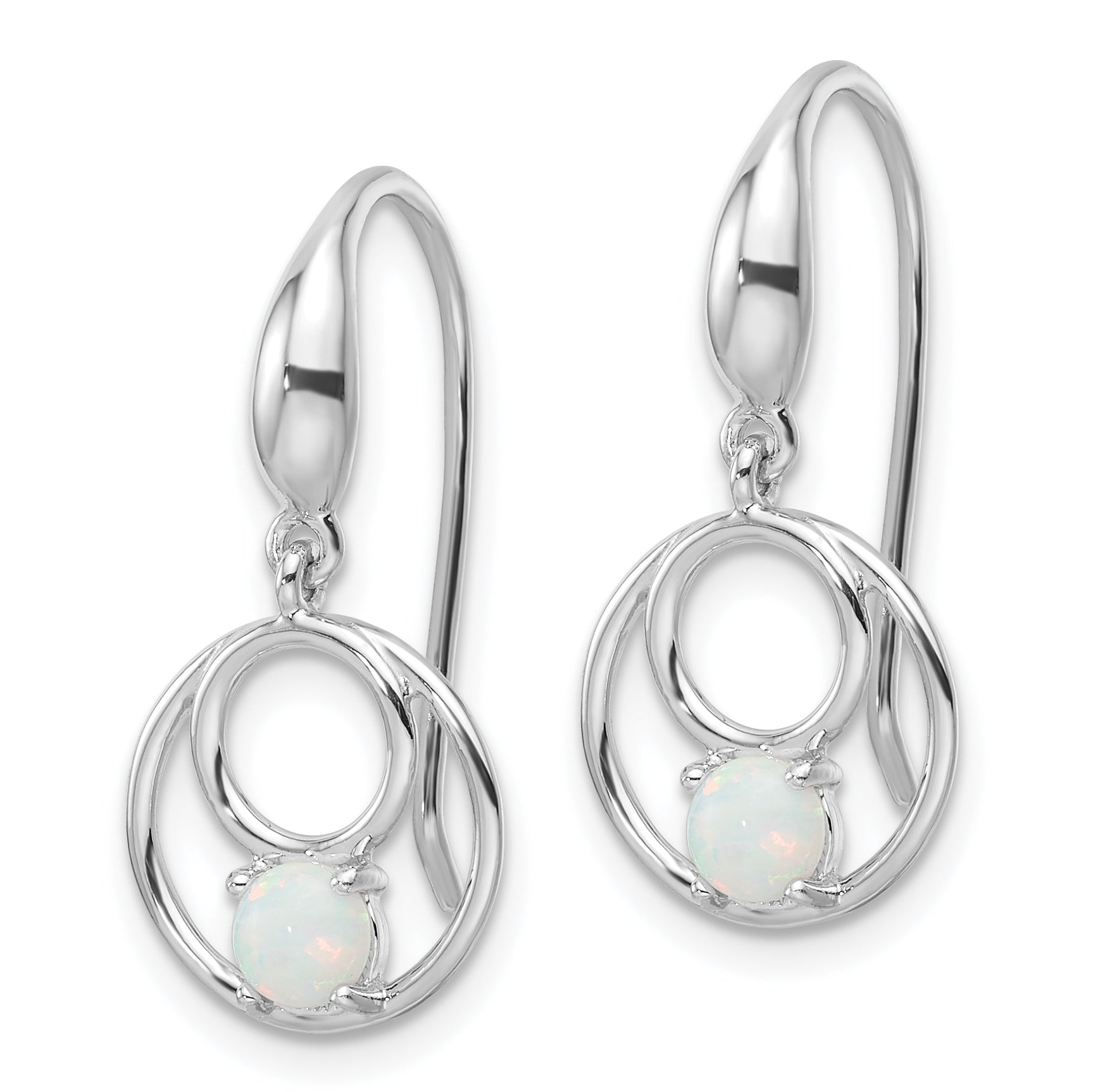 Sterling Silver Rhod-plated Polished Created Opal Circles Dangle Earrings Secondary image