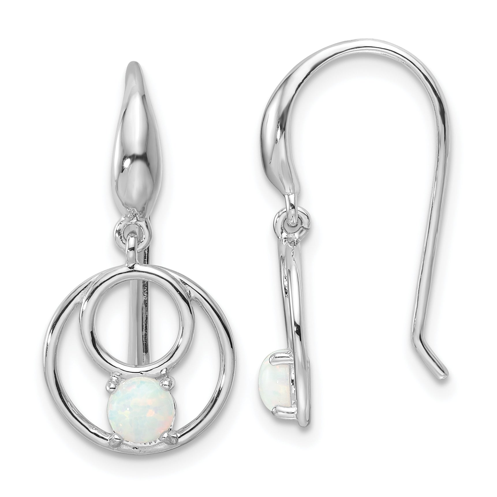 Sterling Silver Rhod-plated Polished Created Opal Circles Dangle Earrings Main image