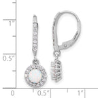 Sterling Silver RH-plated CZ & Cr. Opal Halo Dangle Leverback Earrings